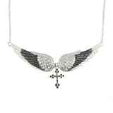 SK2242 Black Painted Winged Necklace With Cross White Imitation Crystals