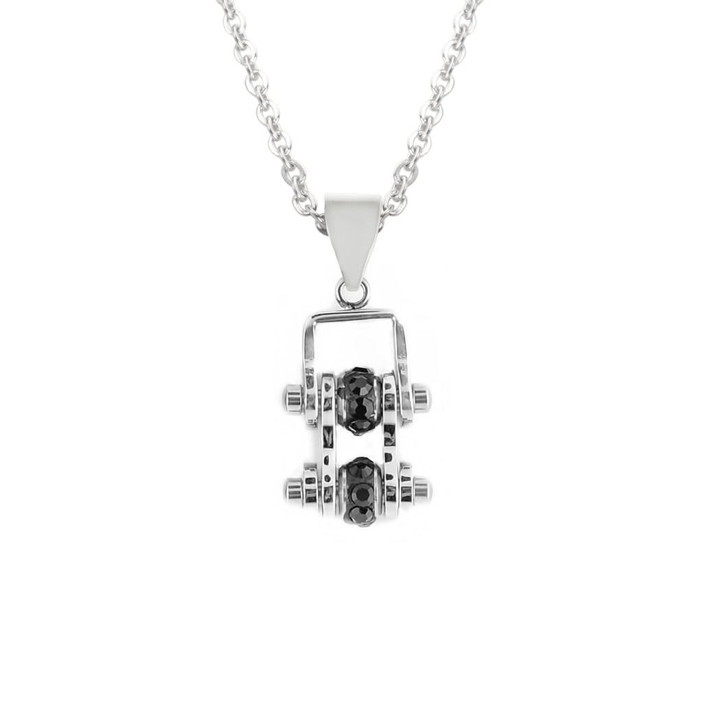SK2206N Pendant Mini Mini Chain Link With Necklace All Silver Black Stone Crystals Stainless Steel
