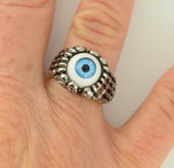 SK1053  Ladies Blue Eyeball Ring Stainless Steel Motorcycle Jewelry  Sizes 5-10