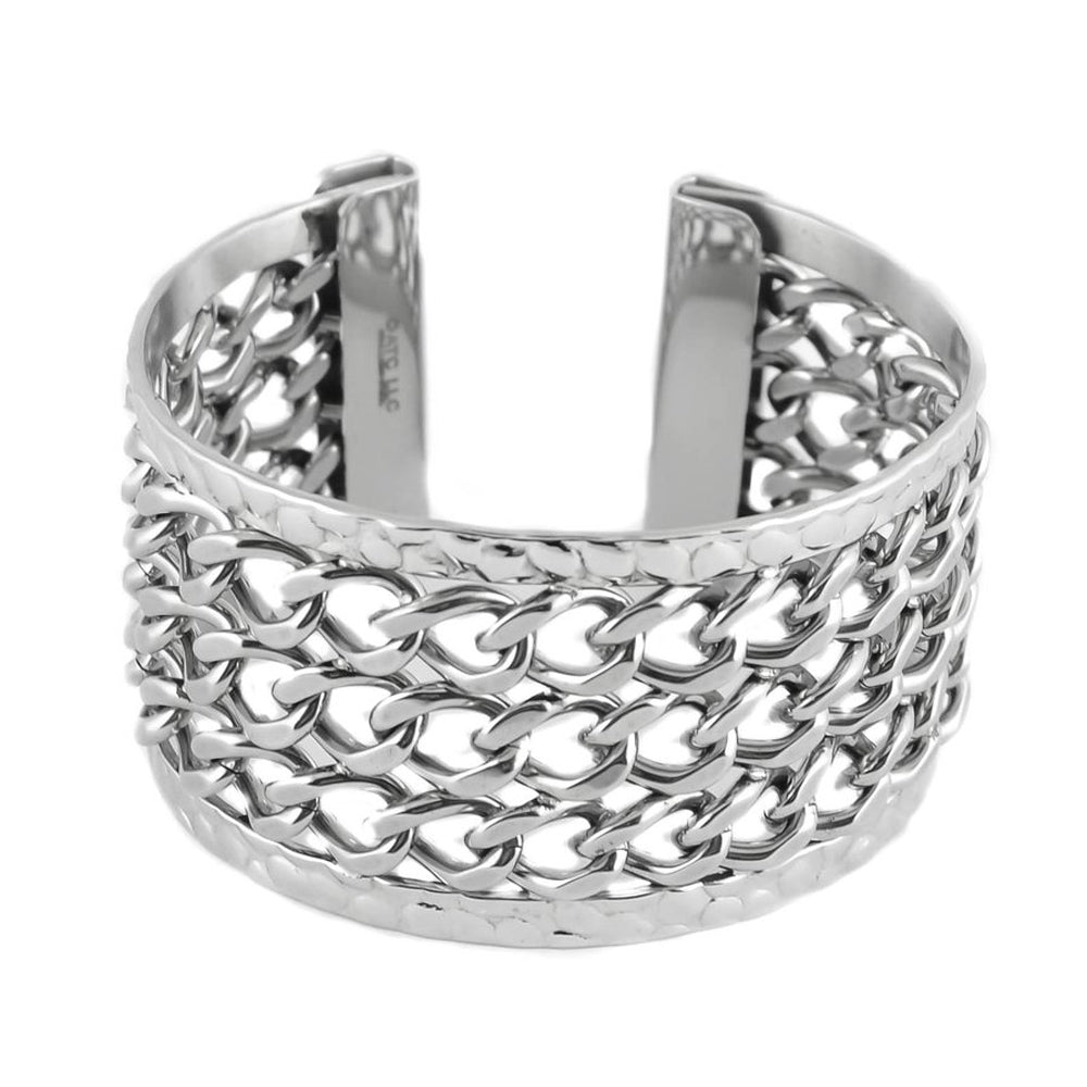 SK1362 Ladies 3 Row Chain Cuff Bracelet Stainless Steel