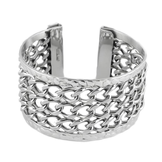 SK1362 Ladies 3 Row Chain Cuff Bracelet Stainless Steel