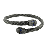 SK1857 Gunmetal Wired Skull Bracelet With Sapphire Imitation Eyes Stainless Steel Motorcycle Biker Jewelry