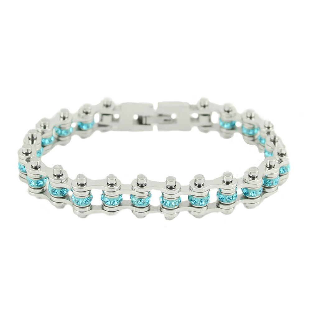 SK2211 March Wide Aquamarine Color Crystal Centers Bracelet