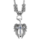 SK1777BLU Stainless Steel Ladies Angel Wing & Cross Blue Bling Pendant With 4mm Foxtail Necklace Necklace 19"