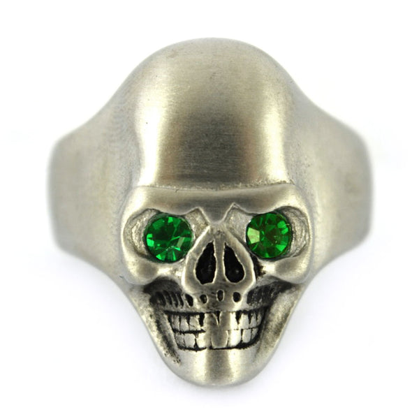 SK2303 Brushed Finish Skull Ring Imitation Green Emerald Stone Eyes Stainless Steel Solid Inside