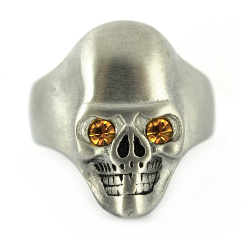 SK2302 BRUSHED FINISH Skull Ring Imitation Topaz Eyes Stainless Steel Solid Inside