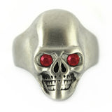 SK2304 Brushed Finish Skull Ring Imitation Ruby Stone Eyes Solid Inside