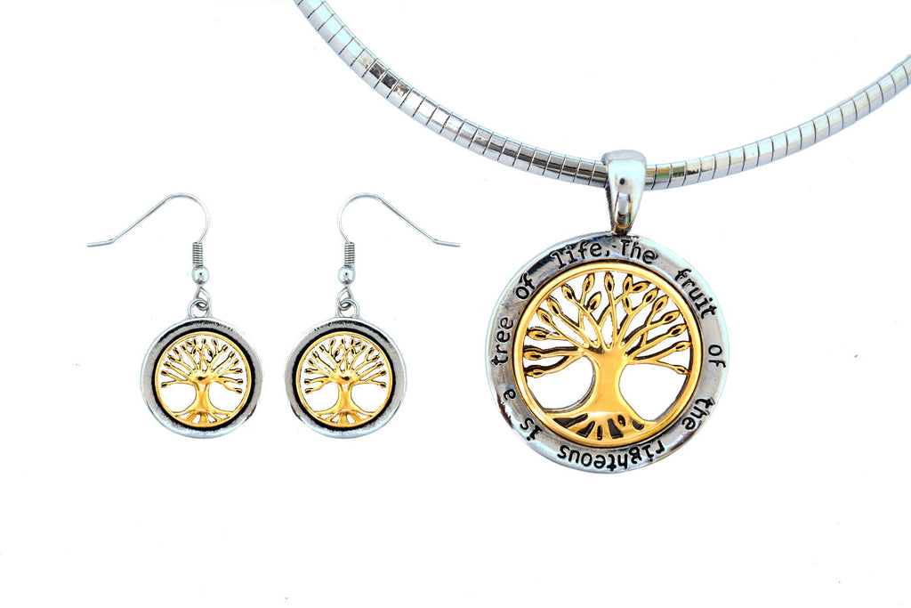 SK2545 Tree Of Life Pendant Matching Earrings With Omega Necklace Stainless Steel Jewelry